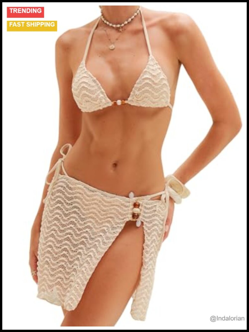 Textured Halter Triangle Bikini Set 3 Piece Cheeky Tie Side Brazilian Swim
